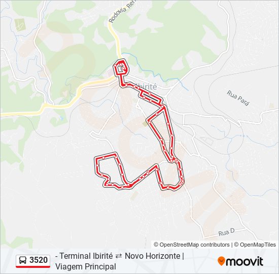 Mapa da linha 3520 de ônibus