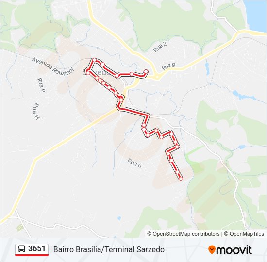 Mapa da linha 3651 de ônibus