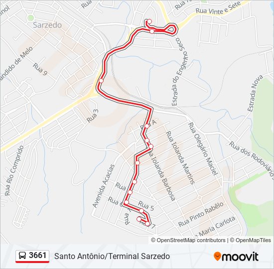 Mapa da linha 3661 de ônibus