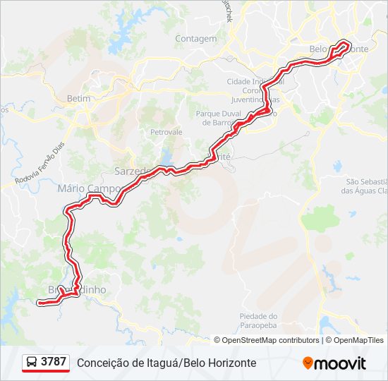 Mapa da linha 3787 de ônibus