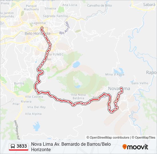 Mapa da linha 3833 de ônibus