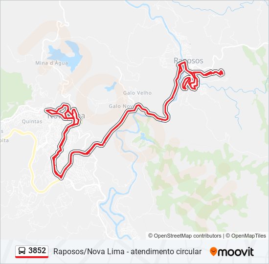 Mapa da linha 3852 de ônibus