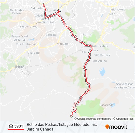 Mapa da linha 3901 de ônibus