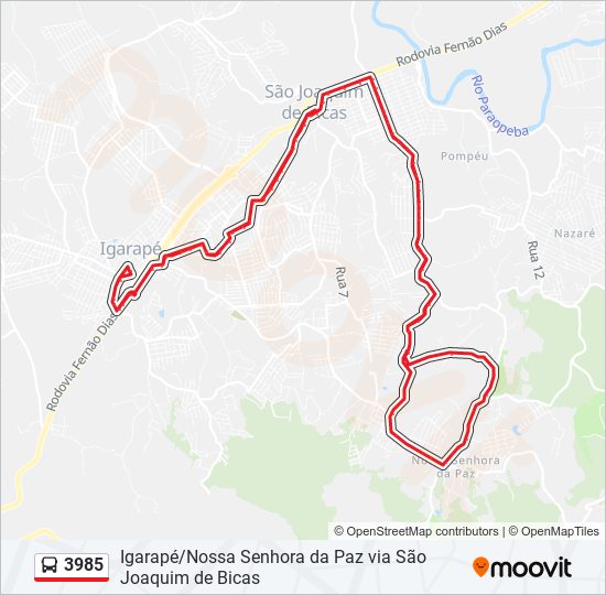 Mapa da linha 3985 de ônibus