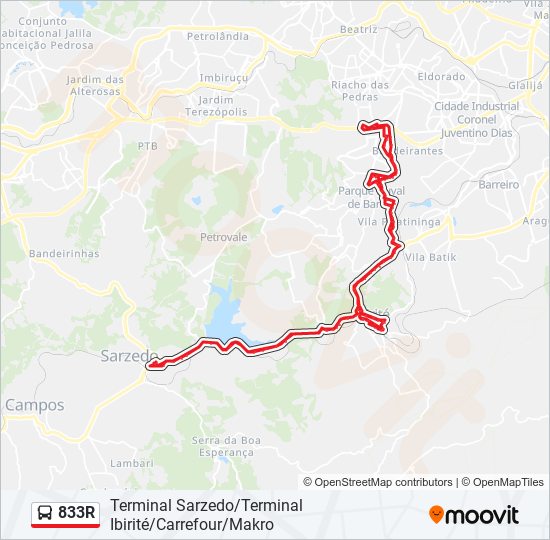 Mapa de 833R de autobús