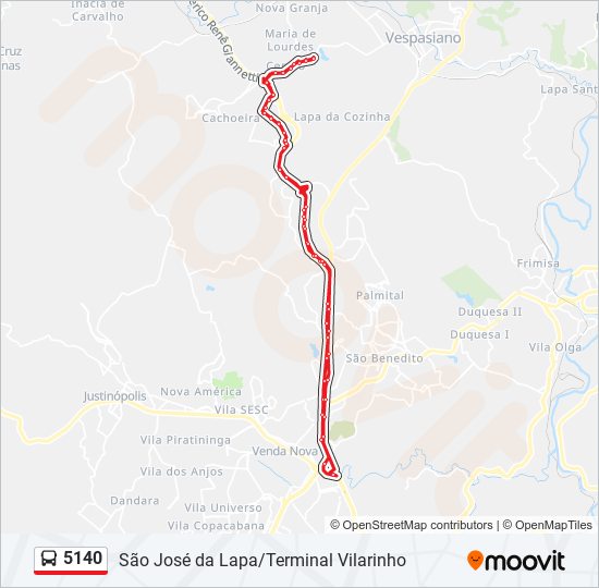 Rota Da Linha 5140 Horários Paradas E Mapas São José Da Lapa ⇄ Terminal Vilarinho Ida 5672