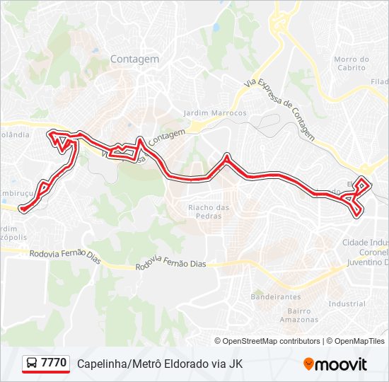 Mapa da linha 7770 de ônibus