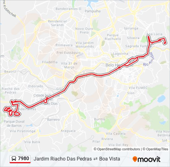 Mapa da linha 7980 de ônibus