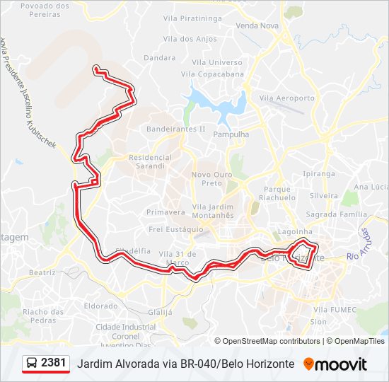 Mapa da linha 2381 de ônibus