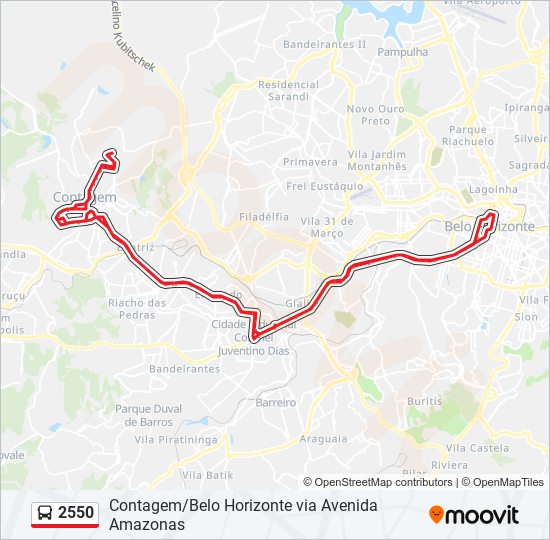 Mapa da linha 2550 de ônibus