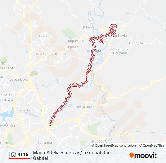 Mapa da linha 4115 de ônibus