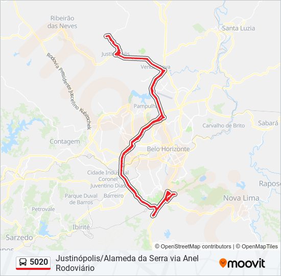 Mapa da linha 5020 de ônibus