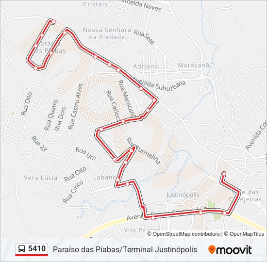 Mapa da linha 5410 de ônibus