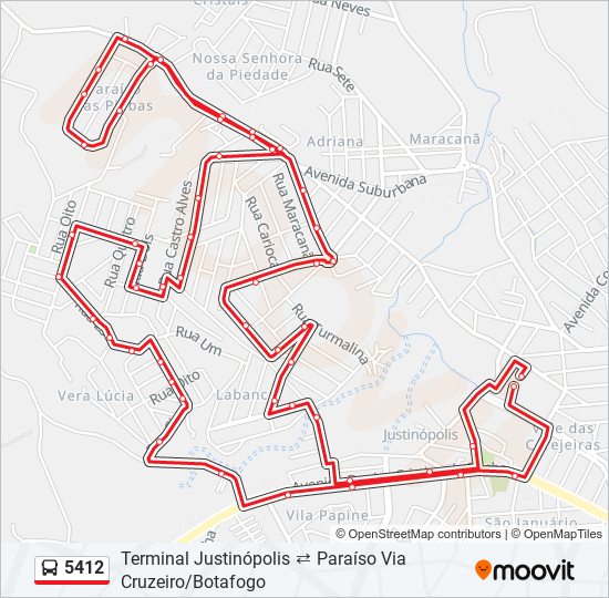 Mapa da linha 5412 de ônibus