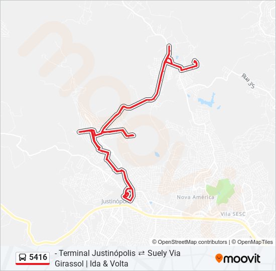 Mapa da linha 5416 de ônibus