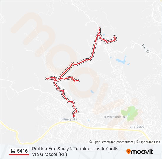 Mapa da linha 5416 de ônibus