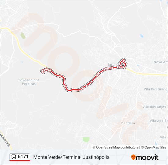 Mapa da linha 6171 de ônibus