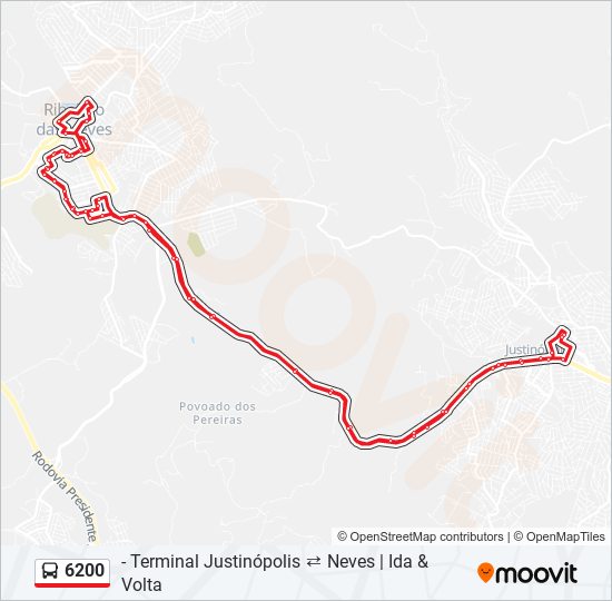 Mapa da linha 6200 de ônibus