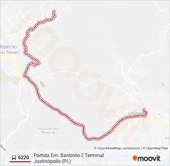 Mapa da linha 6220 de ônibus