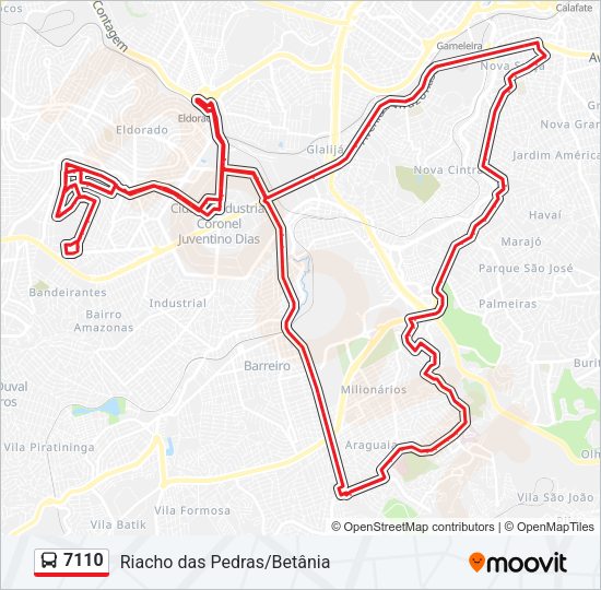 Mapa da linha 7110 de ônibus