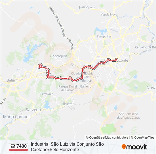 Mapa da linha 7400 de ônibus