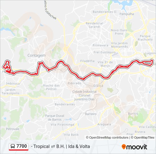 Mapa da linha 7700 de ônibus