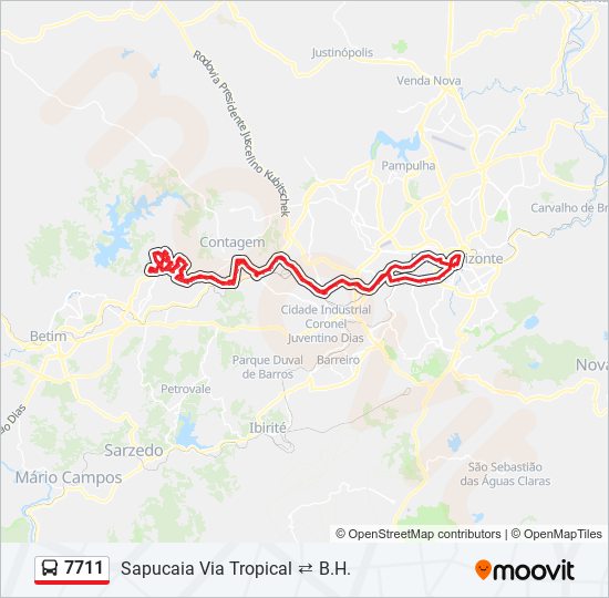 Mapa da linha 7711 de ônibus