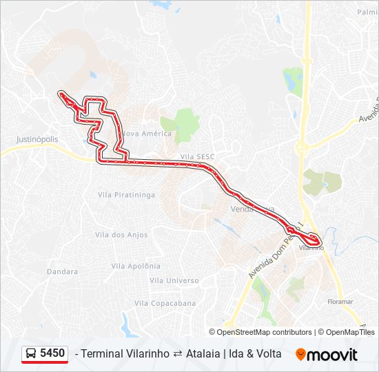 Mapa da linha 5450 de ônibus