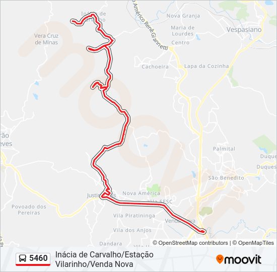 Mapa da linha 5460 de ônibus