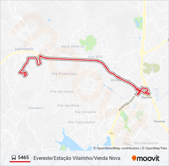 Mapa da linha 5465 de ônibus