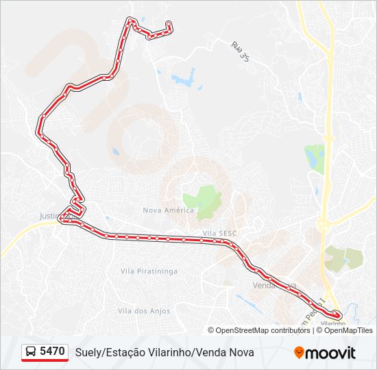 Mapa da linha 5470 de ônibus