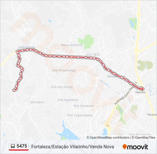 Mapa da linha 5475 de ônibus