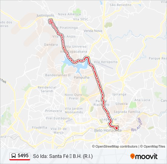 Mapa da linha 5495 de ônibus