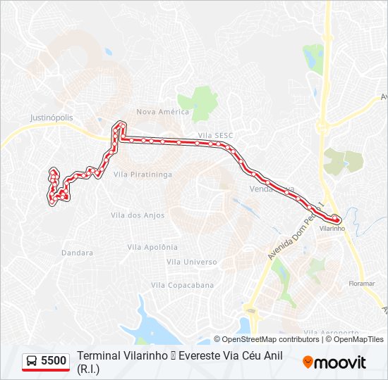 Mapa da linha 5500 de ônibus