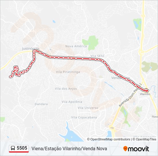 Mapa da linha 5505 de ônibus