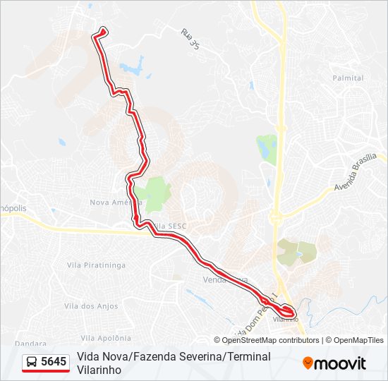 Mapa da linha 5645 de ônibus