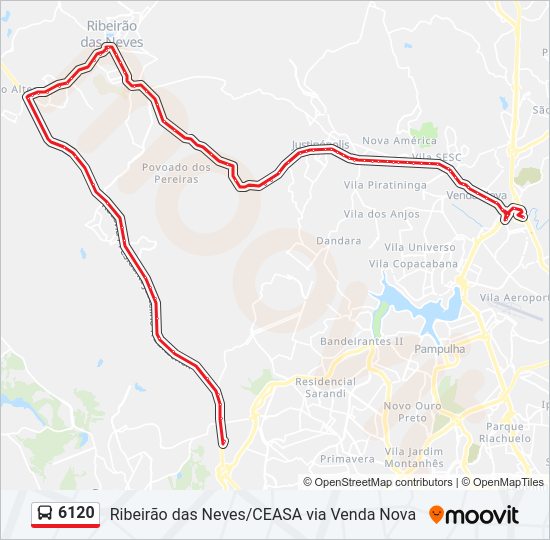Mapa da linha 6120 de ônibus