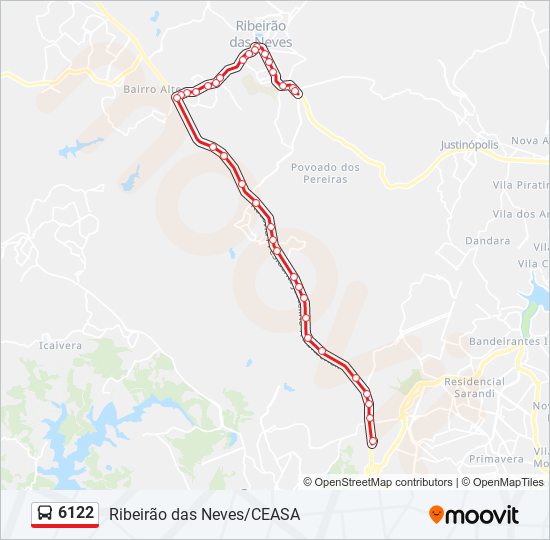 Mapa da linha 6122 de ônibus