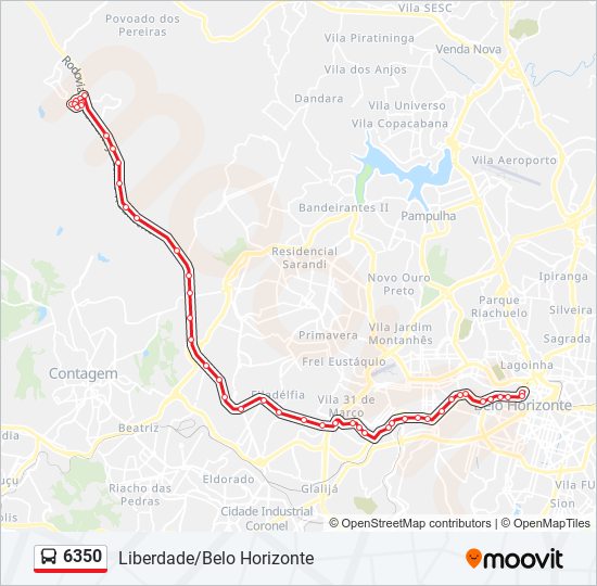 Mapa da linha 6350 de ônibus