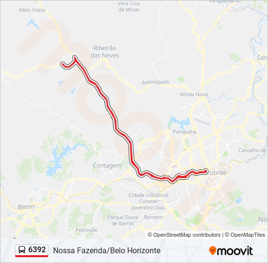 Mapa da linha 6392 de ônibus