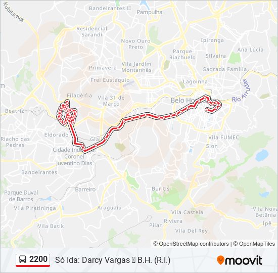 Mapa da linha 2200 de ônibus