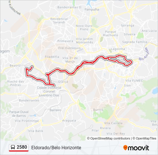 Mapa da linha 2580 de ônibus