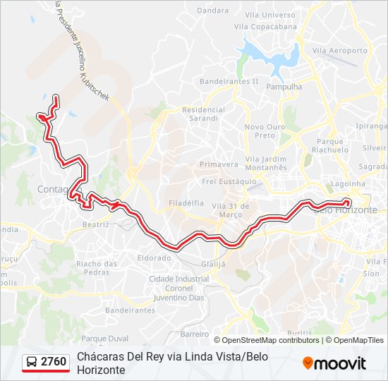 Mapa da linha 2760 de ônibus