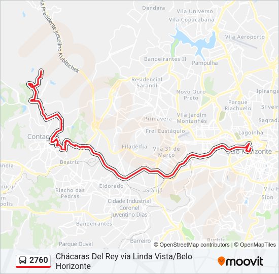 Mapa da linha 2760 de ônibus