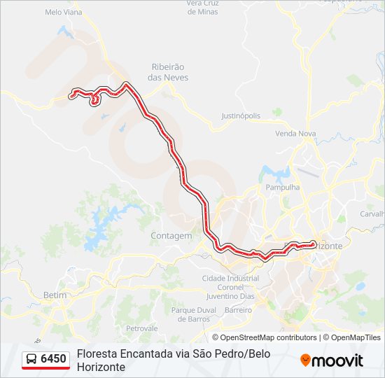 Mapa da linha 6450 de ônibus