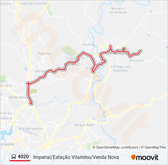 Mapa da linha 4020 de ônibus