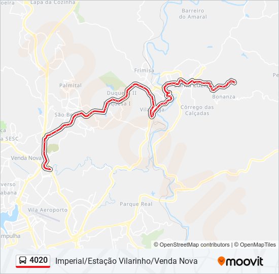 Mapa da linha 4020 de ônibus