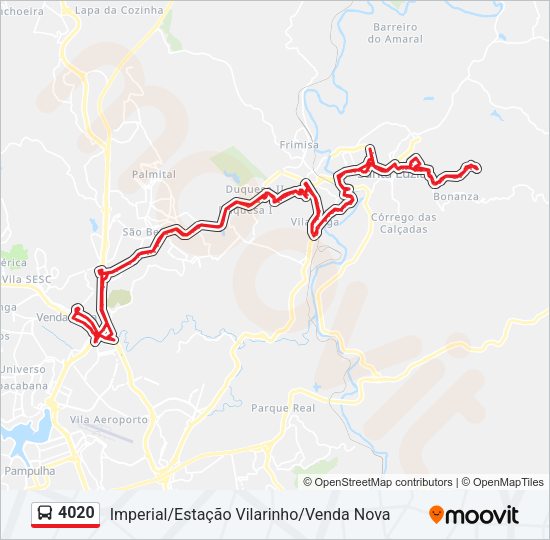 Mapa da linha 4020 de ônibus