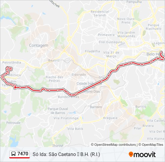 Mapa da linha 7470 de ônibus