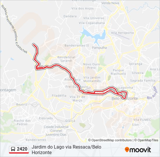 Mapa da linha 2420 de ônibus